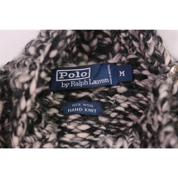 Polo Ralph Lauren Men's Hand Knit Black/White Wool Turtleneck Sweater Conchos M - Picture 9 of 9